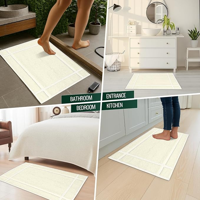 Pearl Linens Pack of 6 100% Cotton Bath Mat 18x25 inches, Soft & Absorbent Quick Dry Bathroom Mat Set, Not Bathroom Rugs, After Shower Mat, Bath Tub Mat, 687 GSM, Machine Washable, Ivory