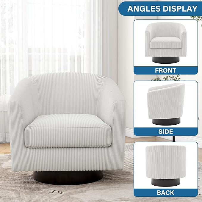 UIXE Swivel Accent Chair, Upholstered Corduroy Barrel Chair for Living Room, Small Single Sofa Bedroom Reading Seat, Set of 4, Beige