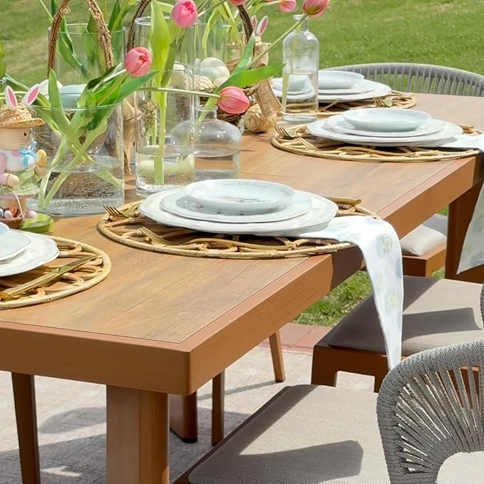 PURPLE LEAF 11 Pieces Outdoor Dining Set Patio Dining Furniture Aluminum Wicker Rattan Outdoor Dining Table and Chairs for Lawn Garden Backyard Brown