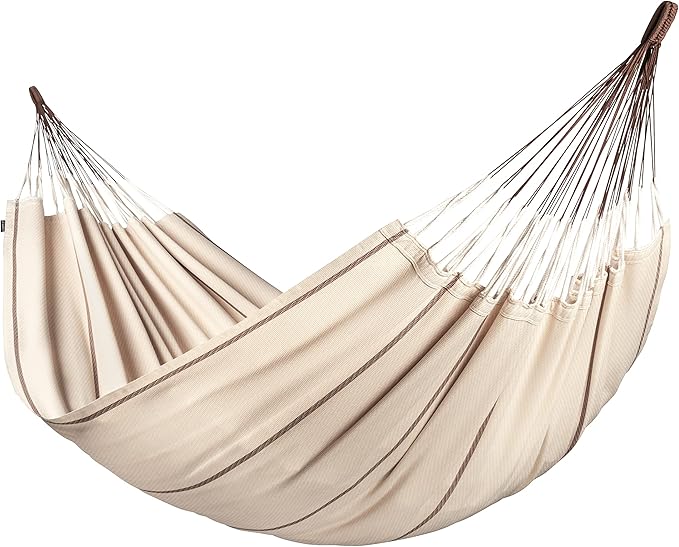LA SIESTA® Modesta Organic Cotton Hammock & Wall Mount Kit for Walls Ceilings & Square Beams - Indoor Outdoor Hammock Swing, Portable Hammock for Outside Patio Bed - 2 Person Hammock, XL King, Nougat