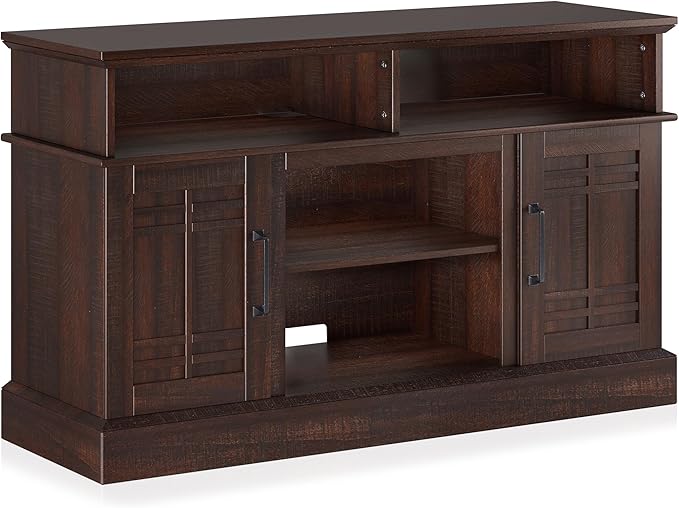 BELLEZE Modern 48" Farmhouse Wood TV Stand & Media Entertainment Center Console Table for TVs up to 50 Inch with Open Storage Shelves & Cabinets - Norrell (Espresso)