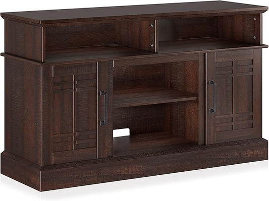 BELLEZE Modern 48" Farmhouse Wood TV Stand & Media Entertainment Center Console Table for TVs up to 50 Inch with Open Storage Shelves & Cabinets - Norrell (Espresso)
