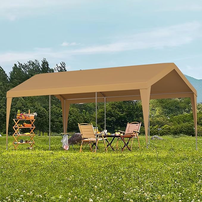 12x20 FT Heavy Duty Carport, Outdoor Portable Car Canopy Garage, Galvanized Steel Frame, UV-Resistant Waterproof PE Tarp Shelter for Vehicles, Boats, RVs, Driveway Carport, Yellow
