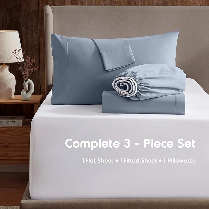 Nestl Twin XL Sheet Set - College Dorm Size - Luxury 1800 Ultra-Soft Microfiber Twin Extra Long Bed Sheets - Deep Pockets - Easy Fit - Extra Soft - 3 Piece Set (Twin XL, Stone Blue)