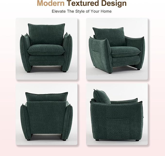 Oversized Accent Chair, Modern Single Sofa Cloud Chairs with Removable Pillow, Deep Seat Comfy Armchair for Living Room Bedroom Reading Nook - Upholstered Lounge Chair (Green)