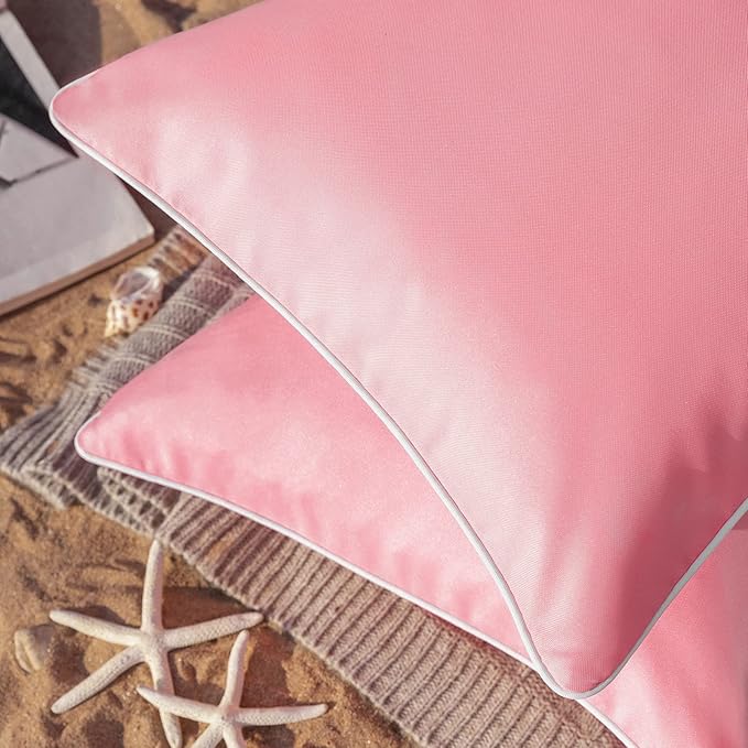 Phantoscope Pack of 2 Outdoor Waterproof Solid Throw Decorative Pillow Cover Decorative Square Outdoor Pillows Cushion Case Patio Pillows for Couch Tent Sunbrella (18''x18'', Pink)