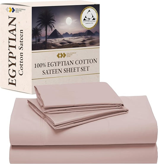 California Design Den Certified 100% Egyptian Cotton Sheets Queen Size Set - Soft Sateen, Deep Pocket Sheets with Anti-Skid Elastic, Cool and Durable Luxury Bedding - Sepia Rose