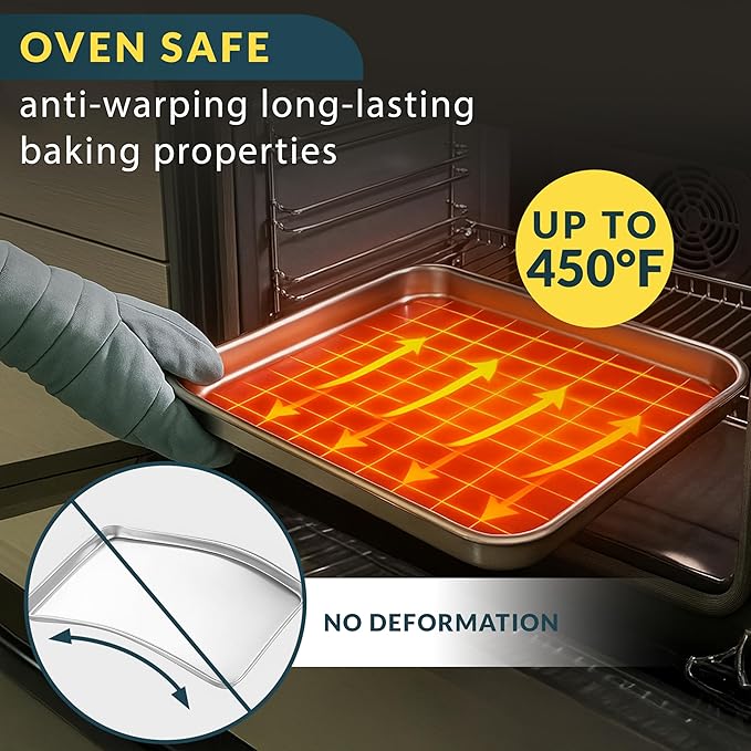 Baker’s Signature Stainless Steel Cookie Sheet Pan, Stainless Steel Baking Sheet Set of 2, Mirror Finish, Non-Stick, Rust Resistant, BPA Free, Dishwasher Safe, 17.5 x 13 Inch