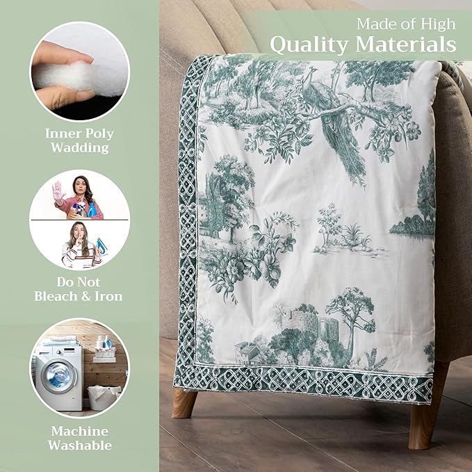 Maison d' Hermine Throw Blanket for Couch Lightweight Soft Warm Breathable Cotton Throw Blankets for Bed Girls Boys Women Men Gifts Sofa Travel Living Room Chair Bedding (50"x60", Trianon)