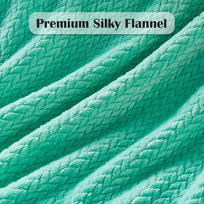 NEWCOSPLAY Super Soft Throw Blanket Aqua Premium Silky Flannel Fleece Leaves Pattern Lightweight Bed Blanket All Season Use (Aqua, Throw(40"x50"))