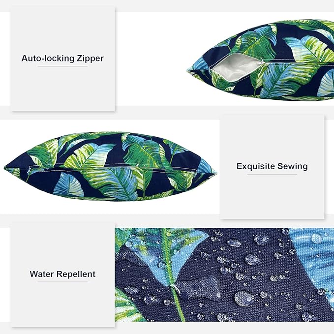 Outdoor/Indoor Lumbar Pillows, Water Repellent Cushion Pillows, 12x20 Inch, Outdoor Pillows with Inserts for Home Garden, Pack of 2, Hanalei Lagoon