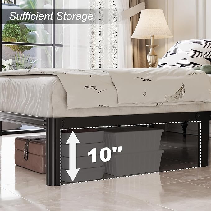 12 Inch King Bed Frame with Rounded Corner Legs, 2000 LBS Heavy Duty Metal King Size Platform Bed Frame No Box Spring Needed, Noise Free, Easy Assembly, Black