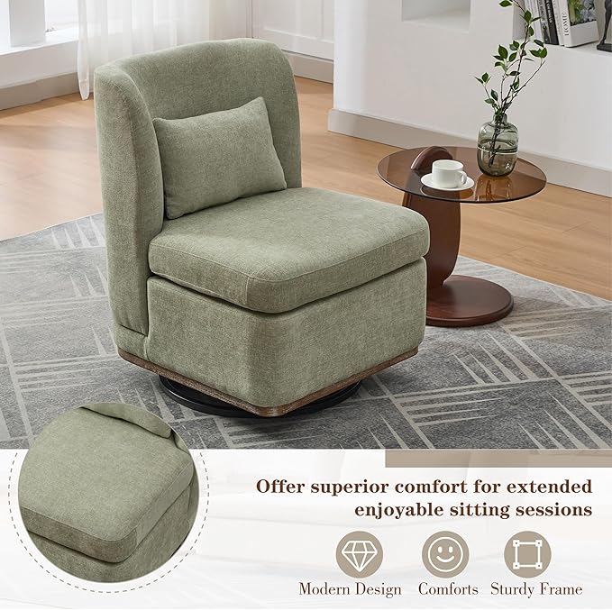Chifee & Vingol 25.2 "W Chenille Armless Swivel Accent Chair Modern Upholstered Sofa Chair with Pillow, Green