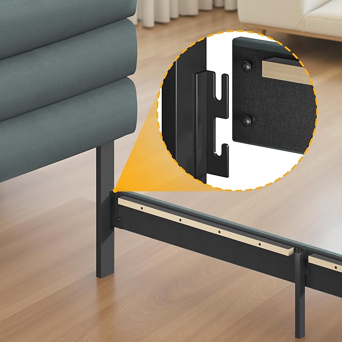 Twin Bed Frame, Platform Bed Frame with Velvet Upholstered Headboard, No Box Spring Needed, Sturdy Metal Support, Noise Free, Easy Assembly, Modern Bedroom Furniture, Grey