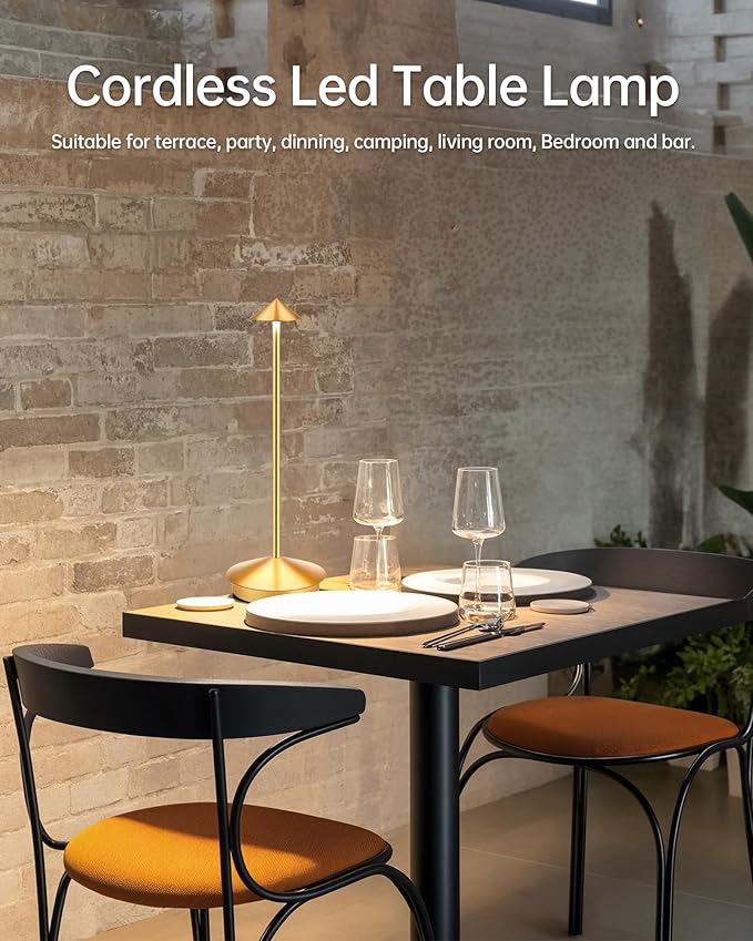 Portable Led Cordless Lamp Table Light 2 Pack, Rechargeable 6000mAh Battery Outdoor Table Lamp for Dinning Restaurant Patio Bedroom Camping, IP54 Waterproof, Dimmable