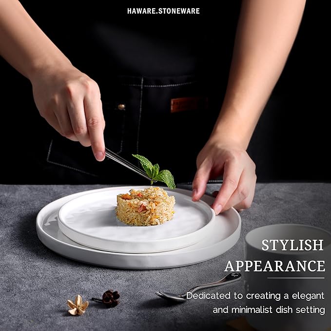 HaWare Dinnerware Sets, 16-Piece Stoneware Plates and Bowls Set, Elegant Ceramic Dish Set for 4, Chip and Scratch Resistant, Microwave and Dishwasher Safe, Speckled White