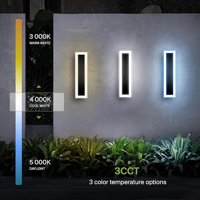 ASD LED 24" Long Wall Mount Light Fixture, Outdoor & Indoor Linear Sconce | 3CCT, Dimmable, Waterproof, Anti-Rust, ETL Listed | 24W 2000LM 3000-5000K 100-277V | Exterior Porch Lighting | Black