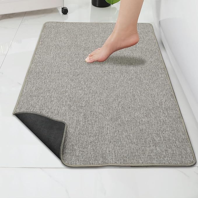 Yancorp Ultra Thin Bath Mat & Rug 35"x 59", Rubber Backed Non-Slip Bathroom Mats, Quick Dry Shower Rugs Under Door, Super Absorbent Floor Mats for Bathroom Sink & Shower Khaki