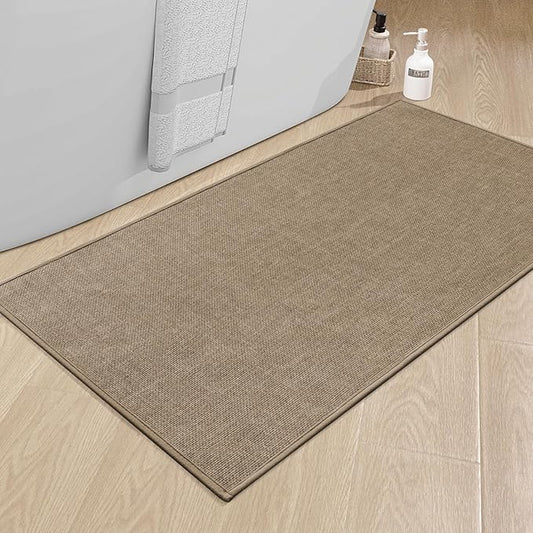 chakme Bathroom Rugs Mat 47x25, Ultra Thin Non Slip Bath Mat Large Quick Dry Absorbent Bath Mat for Bathroom Floor, (Dark Beige, 47"x25")