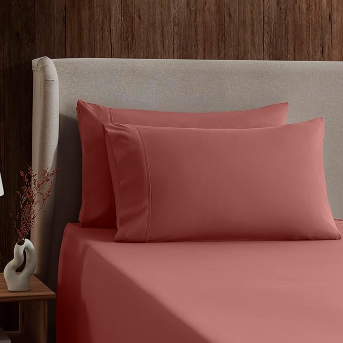 Nestl Twin XL Sheet Set - College Dorm Size - Luxury 1800 Ultra-Soft Microfiber Twin Extra Long Bed Sheets - Deep Pockets - Easy Fit - Extra Soft - 3 Piece Set (Twin XL, Pink Clay)