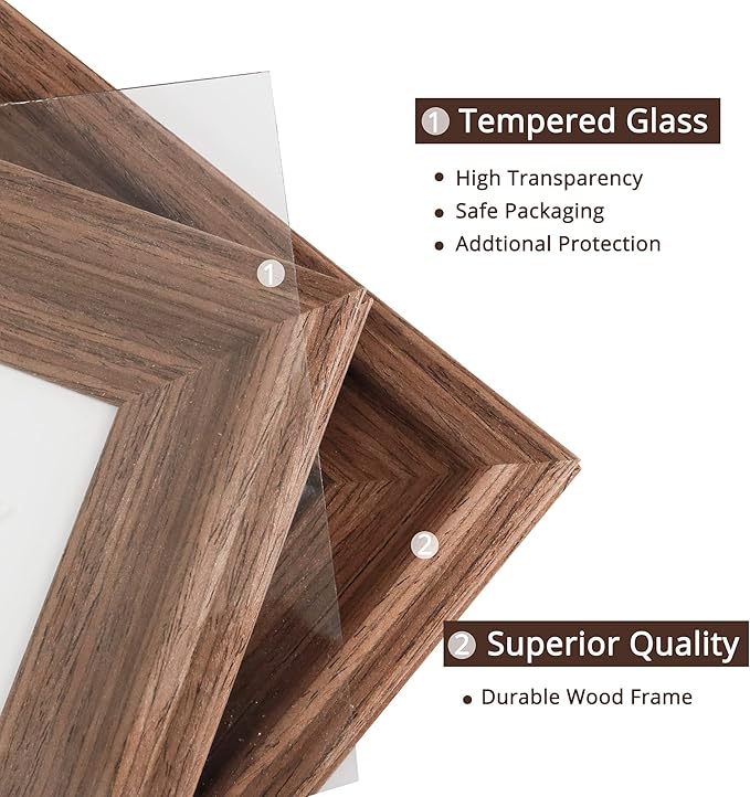 GraduationMall 4x6 Wooden Picture Frames,Real Glass,Wall or Tabletop Display Photo Frames,Brown Set of 2