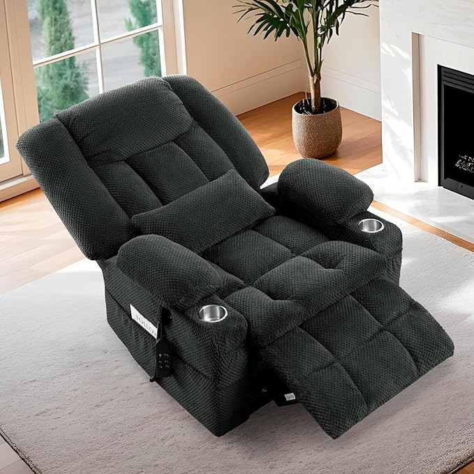 Large Dual Motor Power Lift Recliner Chair with Massage and Heat for Big Elderly People,USB & Type C Ports,Oversized Electric Lay Flat Recliners,Infinite Position,Side Pockets,Cup Holders(Grey)