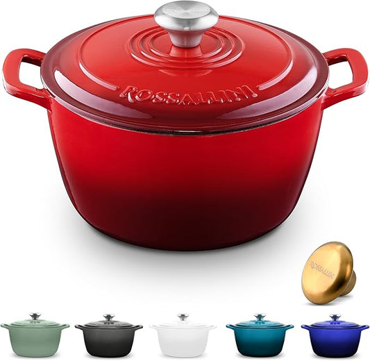 Signature Enameled Cast Iron Dutch Oven, Non-Stick Serving Pot with Tight Fitting Lid for Perfect Roasting, Baking, Sauteing, and Bread Making | 7.4Q (7L) - Red