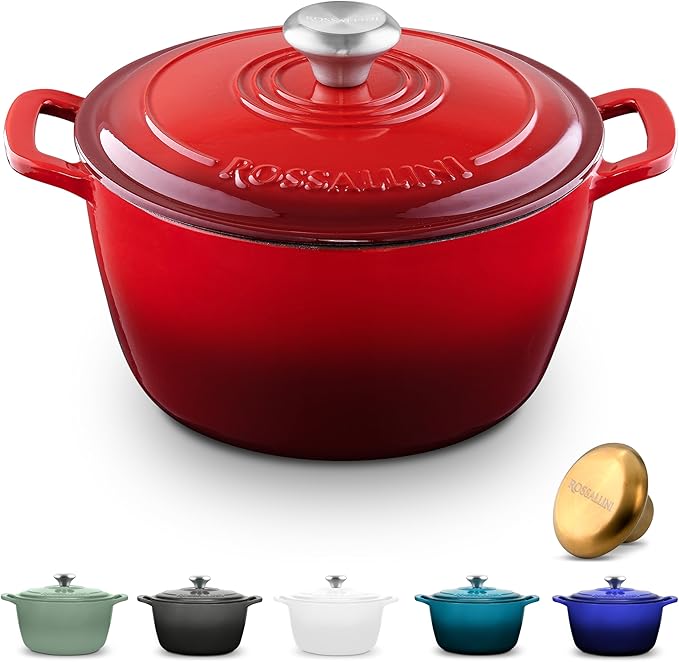 Signature Enameled Cast Iron Dutch Oven, Non-Stick Serving Pot with Tight Fitting Lid for Perfect Roasting, Baking, Sauteing, and Bread Making | 4.5Q (4.2L) - Red