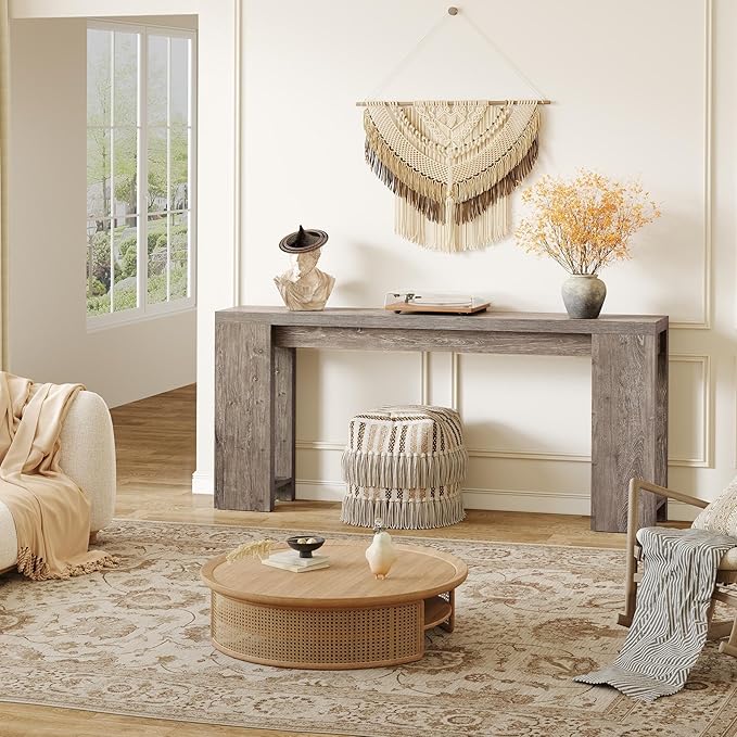 LITTLE TREE 70.9-Inch Long Entryway Table, Farmhouse Sofa Console Table for Living Room, Entryway, Hallway, Grey
