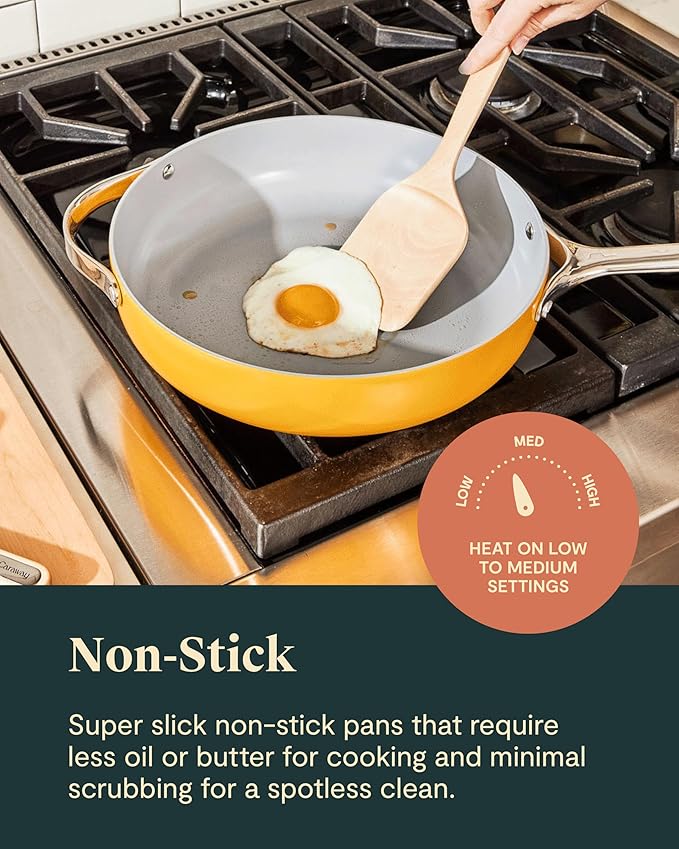 Caraway Nonstick Ceramic Cookware Set (12 Piece) Pots, Pans, Lids and Kitchen Storage - Non Toxic - Oven Safe & Compatible with All Stovetops - Perracotta