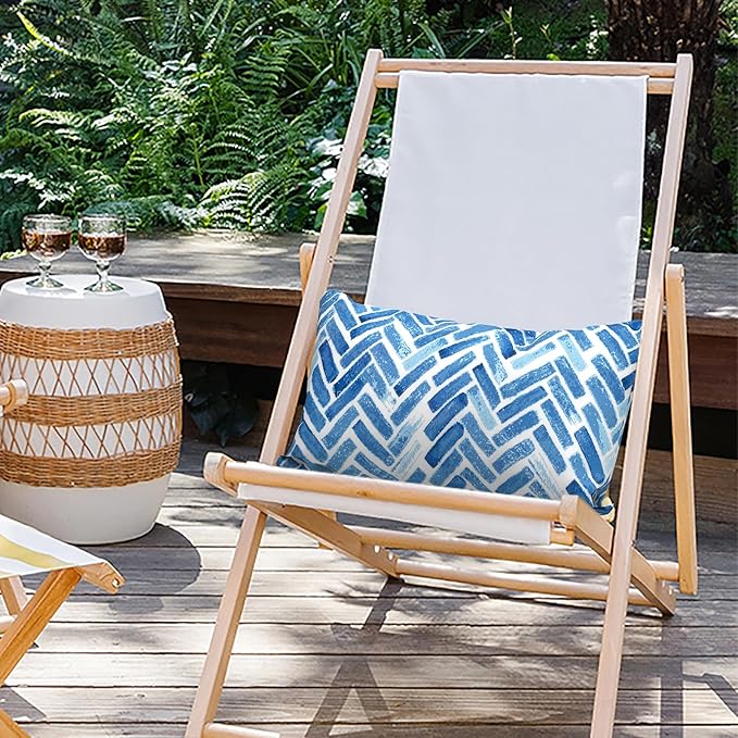 Outdoor Lumbar Pillows 12x20 inch, Rectangle Throw Pillows with Inserts, Decorative Lumbar Cushions for Patio Furniture Garden Couch Home Sofa Office Chair, Pack of 2, Blue Bricks