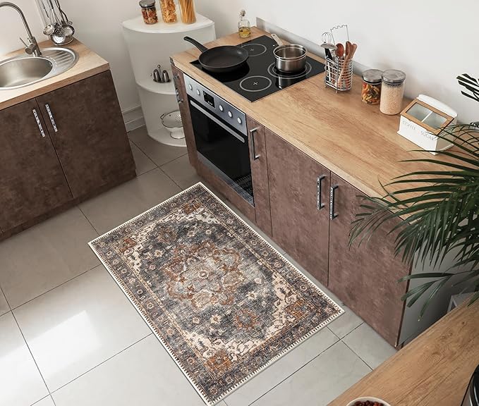 Keen Home Design 2x3 Rug - Machine Washable Entry Rug with Non-Slip Backing, Ideal for Enteryway, Kitchen, Bathroom, Laundry Room - Vintage, Easy Clean, Durable, Low Pile Rug - (2' x 3')