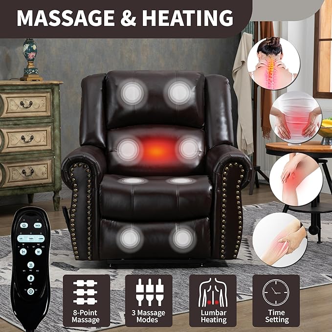 Recliner Chairs for Adults, Oversized Bedroom Chair with Massage, Sofa Chair Home Theater Seating with Lumbar Support, Comfortable Lift Chair for Elderly, Glider Nursery Chair for Living Room