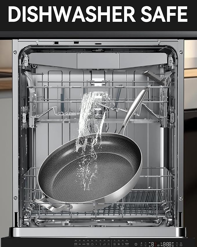 12 Inch Hybrid Non-Stick Stainless Steel Frying Pan - With Lid & Helper Handle, Induction Compatible Skillet, Dishwasher Safe, Oven Safe, Ideal for All Stovetops & Versatile Cooking