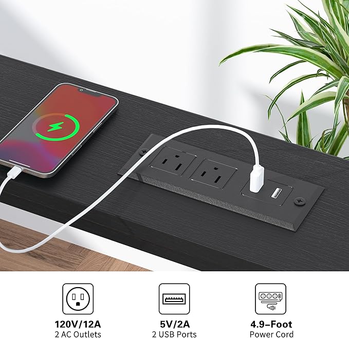 VASMIA 70.9 Inch Narrow Console Table with Outlet,Bamboo Sofa Table,Behind Couch Table,Skinny Hallway Table for Entryway Living Room,Foyer,Black