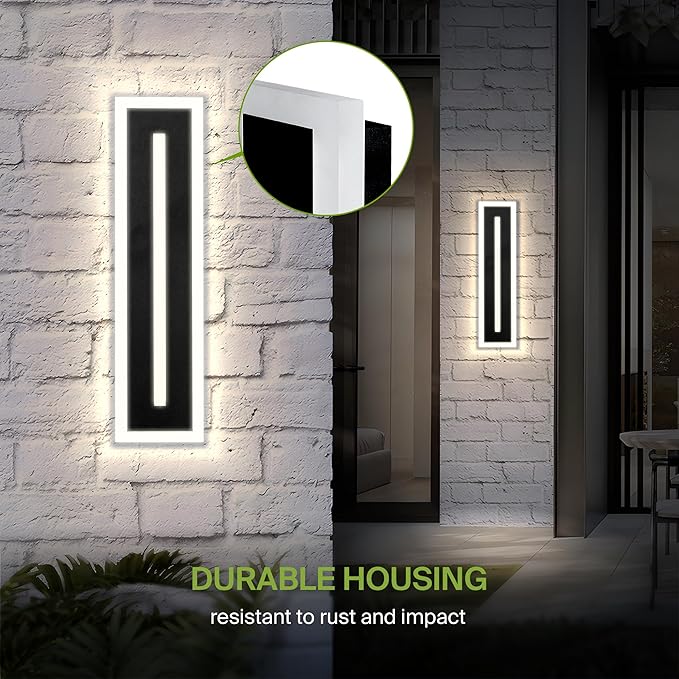 ASD LED 24" Long Wall Mount Light Fixture, Outdoor & Indoor Linear Sconce | 3CCT, Dimmable, Waterproof, Anti-Rust, ETL Listed | 24W 1630LM 3000-5000K 100-277V | Exterior Porch Lighting | Black, 2 Pack