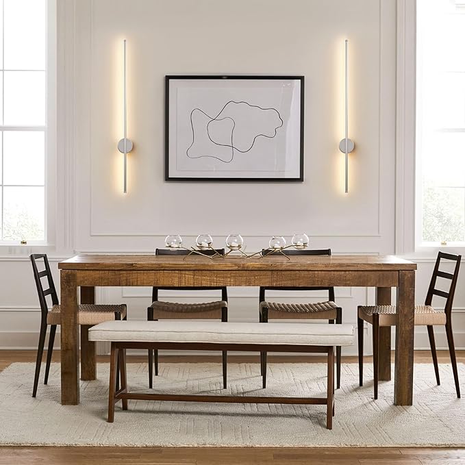 Battery Operated Modern Wall Sconces, Dimmable Wireless Wall Light Set of Two with Remote Control, 3 Color Temperatures, Rechargeable LED Wall Sconce for Bedroom, Living Room,Hallway, 39.3 Inch Nickel