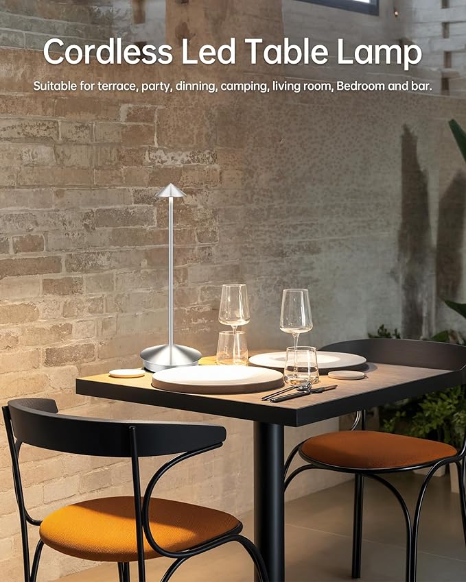 Portable Led Cordless Lamp Table Light 2 Pack, Rechargeable 6000mAh Battery Outdoor Table Lamp for Dinning Restaurant Patio Bedroom Camping, IP54 Waterproof, Dimmable