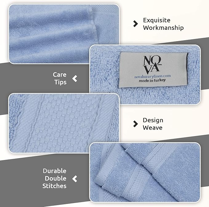 NOVA Luxury Linen - Hotel Quality Turkish Towel Set for Bathroom (2 Pcs Bath Towel Set, Sky Blue)