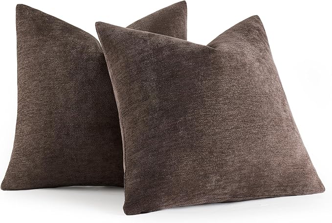 MIULEE Pack of 2 Dark Brown Decorative Pillow Covers 20x20 Inch Soft Chenille Couch Throw Pillows Farmhouse Cushion Covers for Home Decor Sofa Bedroom Living Room