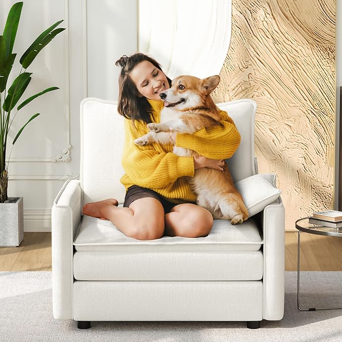 Vesgantti 40" Single Seat Sofa, Comfy Cloud Couch Deep Seat Upholstered Couch Chenille Modern Sofa with Armrest Pillow, Easy Assembly for Living Room, Bedroom and Apartment, Snow White