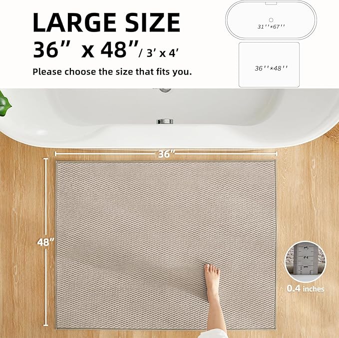 Large Bathroom Rugs Non Slip Washable Bath Rugs Super Absorbent Bathroom Rug Thin Quick Dry Low Pile Bath Mats, Beige 36"x48"
