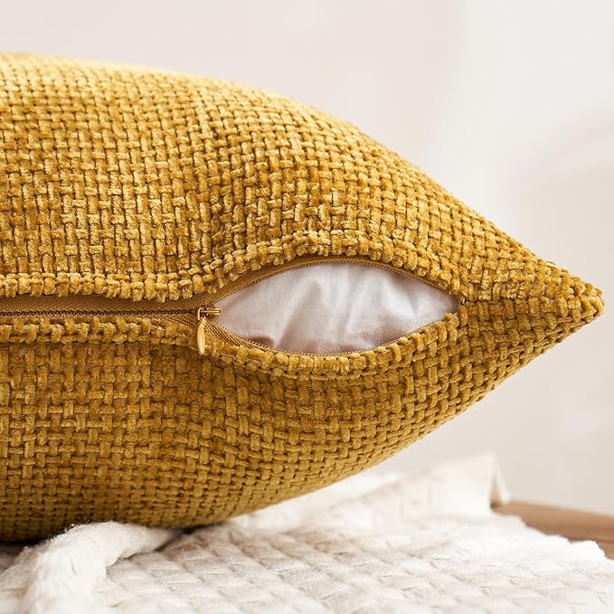 MIULEE Pack of 4 Couch Throw Pillow Covers 20x20 Inch Neutral Gold/Brown Soft Decorative Chenille Pillow Covers Farmhouse Accent Cushion Covers for Boho Home Decor Sofa Bedroom Living Room