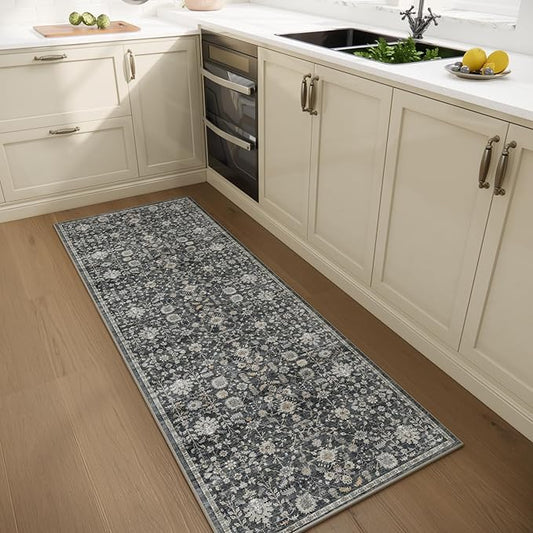 2'x6' Washable Runner Rug Utral Soft Lightweight Vintage Boho Distressed Non-Slip Backing,Low Pile Stain Resistant Farmhouse Rug for High-Traffic Hallway, Kitchen & Laundry