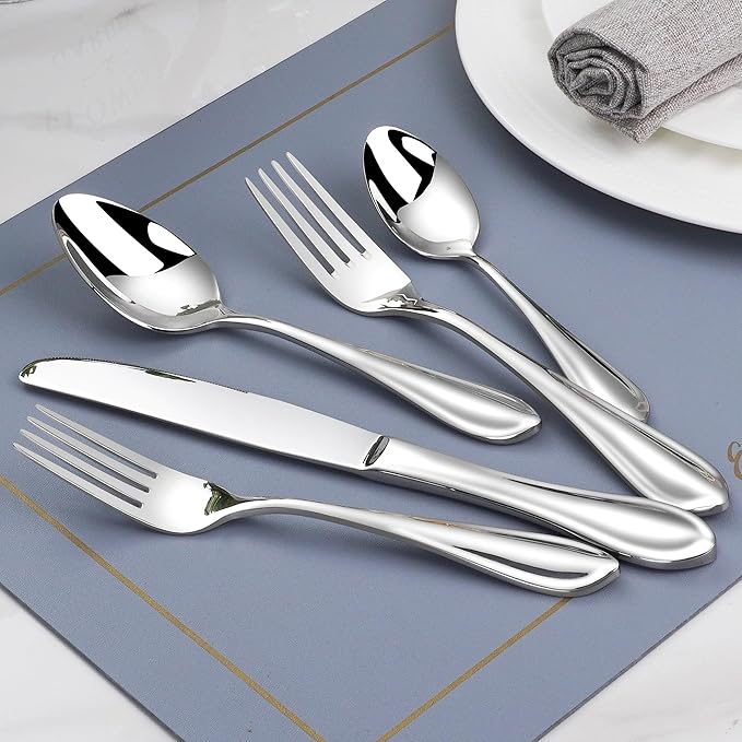 18/10 Stainless Steel Flatware, Heavy Duty Silverware Set for 8, Forged Thick Kitchen Silverware, Dishwasher Safe, Ideal for Gift