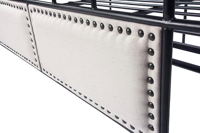 Bed Frame Upholstered Platform Vintage with Tufted Head Board Mattress Foundation with Metal Slats Full Size Industrial for Bedroom Students Kids Adults Storage Under Bed 500lbs (Black Metal 3, Full)