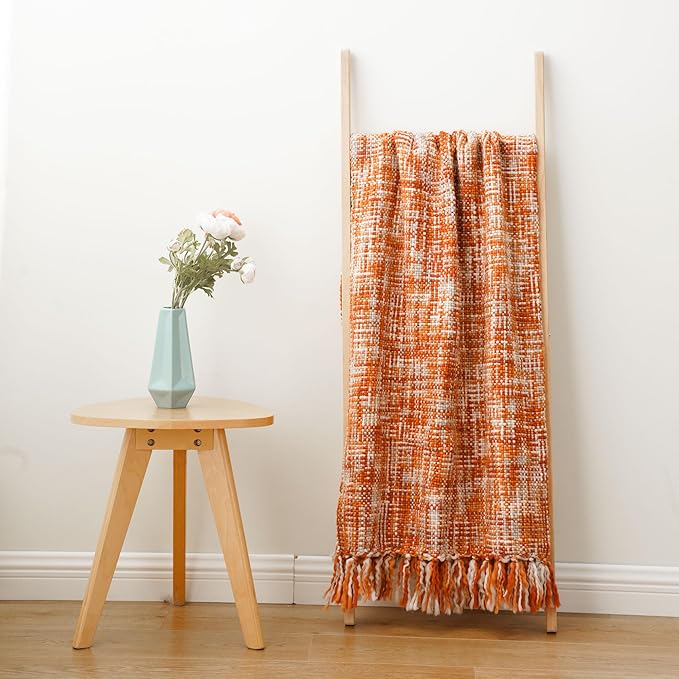 BATTILO HOME Burnt Orange Fall Throw Blanket for Couch Bed, Fall Decorations for Home, Colorful Farmhouse Throw for Autumn Halloween, 50"x60"