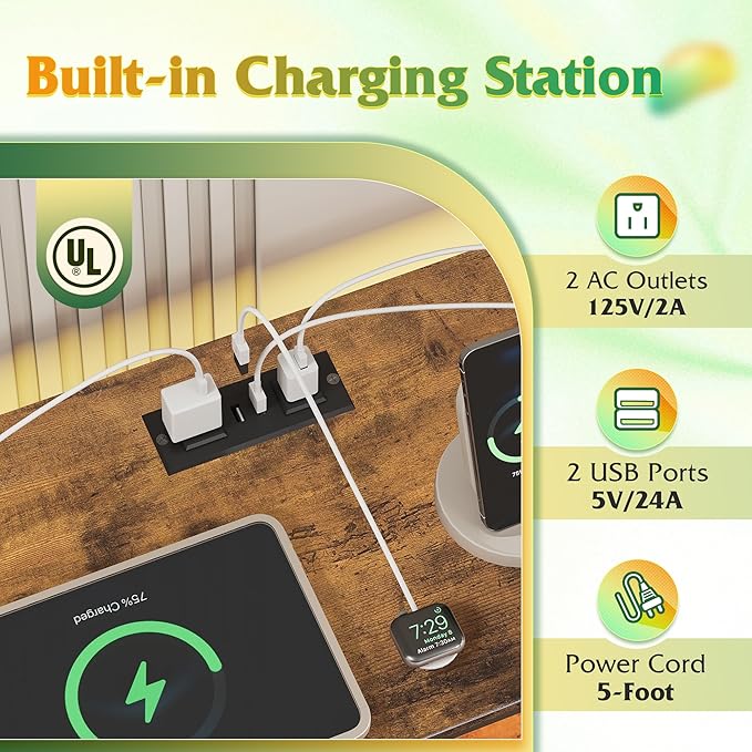 WLIVE TV Stand for 55, 60, 65 inch TV, Entertainment Center with LED Lights & Charging Station, TV Media Console Table with 15 Fabric Drawers and Open Shelves for Living Room, Hallway, Rustic Brown