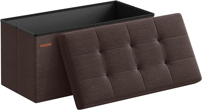 SONGMICS Mazie Collection - 30 Inches Folding Storage Ottoman Bench, Ottoman Foot Rest, End of Bed Bench, Storage Chest, Load 660 lb, for Living Room, Bedroom, Entryway, Brown ULSF047K02