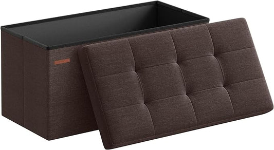SONGMICS Mazie Collection - 30 Inches Folding Storage Ottoman Bench, Ottoman Foot Rest, End of Bed Bench, Storage Chest, Load 660 lb, for Living Room, Bedroom, Entryway, Brown ULSF047K02
